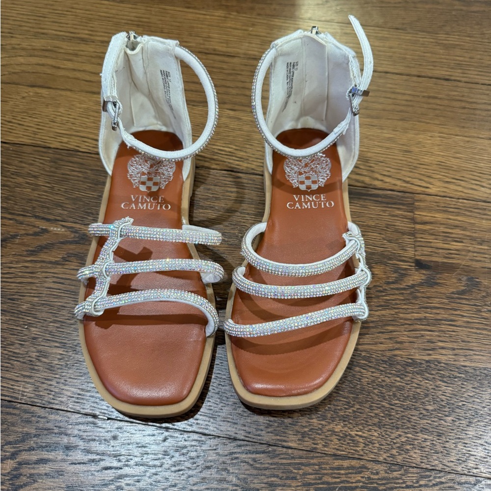 Vince Camuto White Rhinestone Strappy Ankle-Sandal